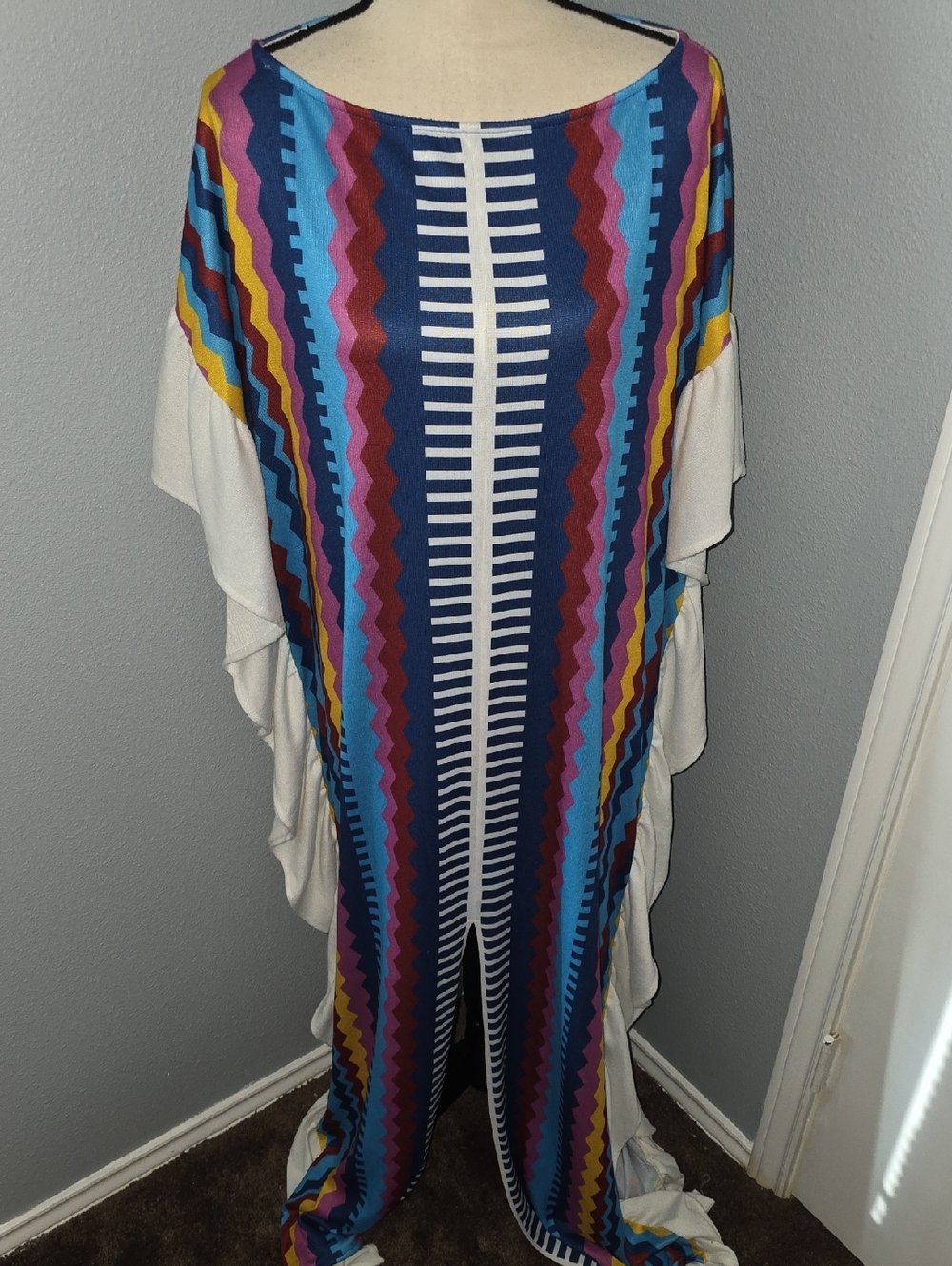Colorful Zigzag Ruffle Knit Kaftan/Dress Size XXL